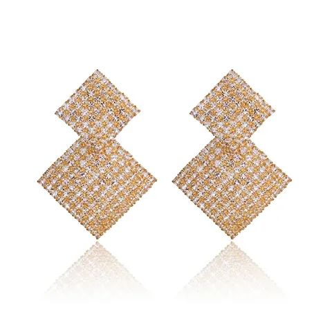 Lussuosi Orecchini a Pendaglio con Nappina in Lega e Strass per Donna Vintage Doppio Rombo Lunghi per Feste Matrimoni Gioielli di Moda