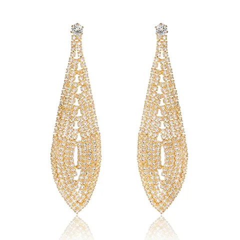 Lussuosi Orecchini Pendenti con Nappa Lunga in Lega e Strass per Donna Oro Argento Taglio Marquise Pave Gioielli per Banchetti Matrimonio