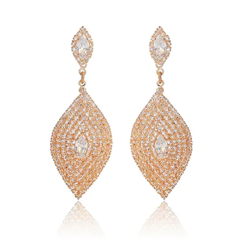 Luxus Legierung Strass Blatt Hängeohrringe Für Damen Übertriebene Geometrische Rautenohrringe Hochzeit Party Schmuck