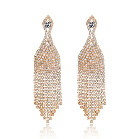 Luxus Legierung Strass Lange Quasten Ohrringe Elegante Wasserfall Hängeohrringe Für Hochzeit Party Nachtclub Damen Modeschmuck