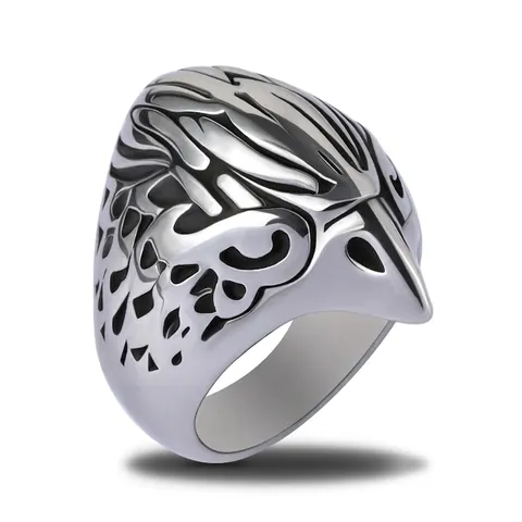 Vintage Eagle Head Stainless Steel Ring For Men Gothic Punk Biker Antique Silver Animal Engraved Statement Finger Ring