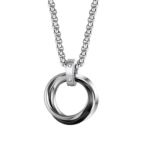 Collana Hip Hop con Pendente a Tre Anelli Intrecciati in Acciaio Inossidabile al Titanio con Strass Gioielli Vintage per Uomo Donna