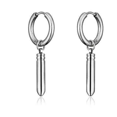 Punk Hip Hop Rock Bullet Dumbbell Stud Earrings Stainless Steel Hoop Drop Earrings For Men Unisex Fashion Jewelry Gift