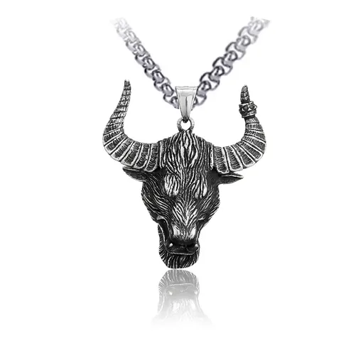 Collana con Ciondolo Testa di Toro Hip Hop Retrò Gioielli in Acciaio Inossidabile per Uomo Collana a Catena in Metallo Punk Gothic
