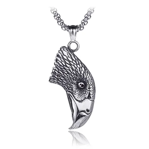 Retro Collana con Ciondolo Testa di Aquila per Uomo Acciaio Inossidabile Punk Gothic Hip Hop Animale Intagliato Gioielli Regalo Argento Antico