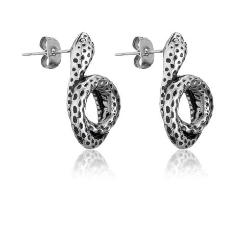 Stainless Steel Snake Dragon Stud Earrings For Men Women Vintage Gothic Coiled Snake Dragon Earrings Punk Jewelry Gift