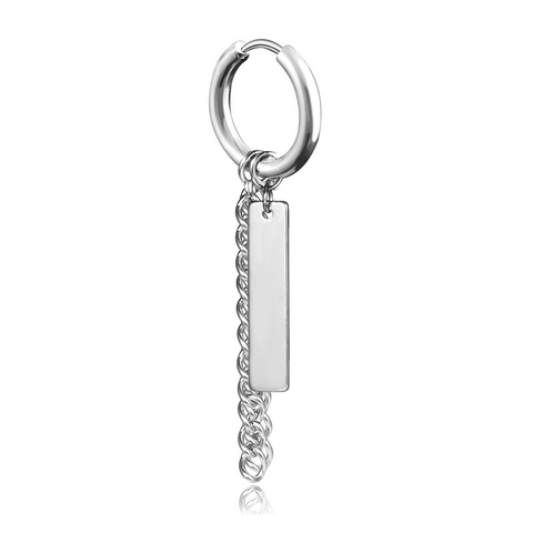 Men's Stainless Steel Punk Tassel Chain Hoop Earrings Minimalist Rectangle Tag Huggies Street Hip Hop Unisex Jewelry