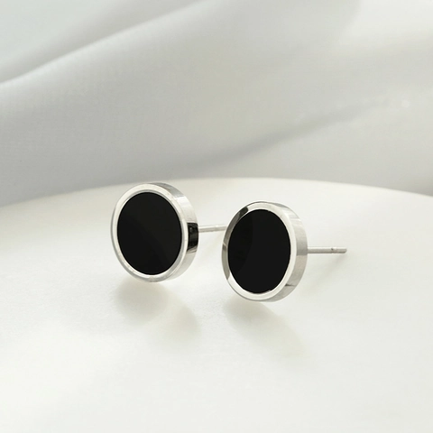 Stainless Steel Barbell Stud Earrings Artificial Cat Eye Round Black Inlay Punk Street Style Unisex Fashion Jewelry Gift