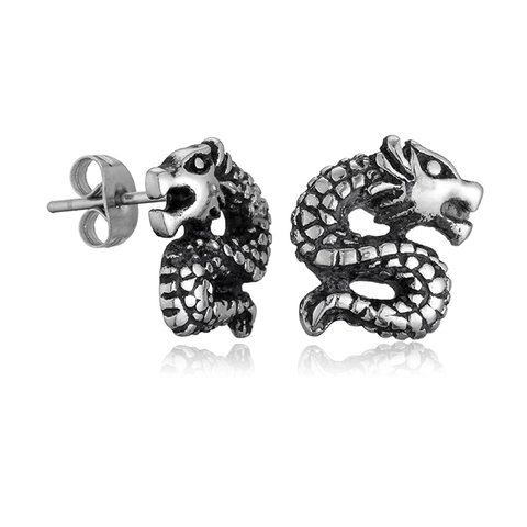 Orecchini a Bottone in Acciaio Inossidabile Vintage Drago Argento Antico Testa di Drago Gioielli Goth per Uomo Donna