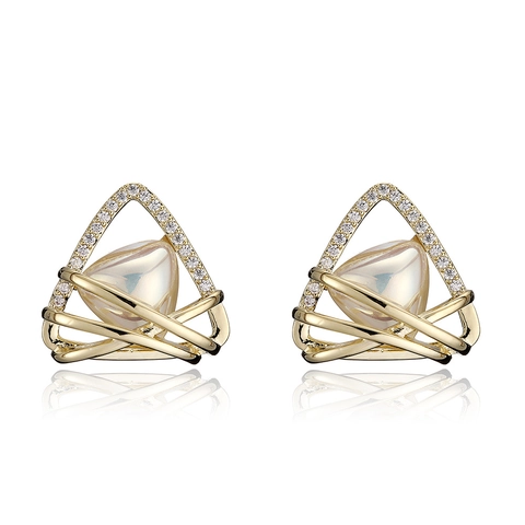 Orecchini a Bottone Triangolo in Lega di Lusso con Perla Artificiale e Perno in Argento Sterling 925 Gioielli Donna Oro Strass