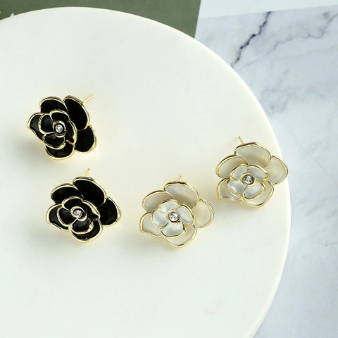 Boucles d'Oreilles Clous Camélia Vintage Avec Tige en Argent Sterling 925 Alliage Strass Perle Artificielle pour Femme