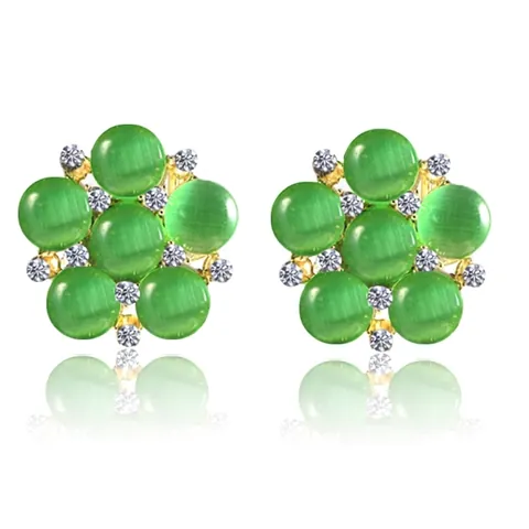 Eleganti Orecchini a Bottone a Fiore per Donna in Rame con Pietra Occhio di Gatto Artificiale e Perno in Argento Sterling 925