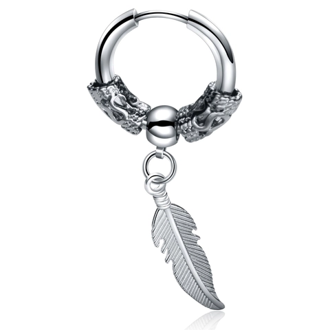 Vintage Punk Stainless Steel Cross Feather Drop Hoop Earrings For Men Women Dragon Pattern Gothic Unisex Jewelry