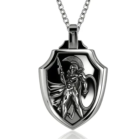Retro Edelstahl Spartan Krieger Schild Anhänger Halskette Für Herren Antik Silber Emaille Kreuz Engel Schmuck Geschenk