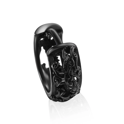 Vintage Punk Dragon Pattern Black Titanium Steel Huggie Hoop Earrings For Men Women Gothic Embossed Carved Jewelry Gift