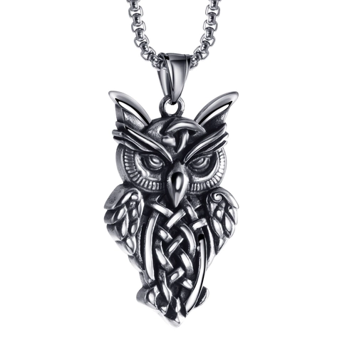 Collana Pendente Gufo in Acciaio Inossidabile Vintage Nodo Celtico Argento Antico Ossidato Gioielli Animali Uomo Donna