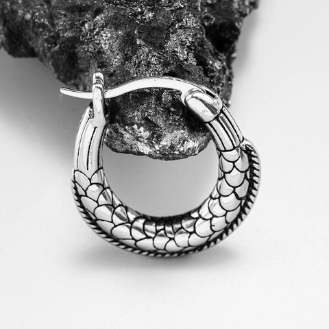 Orecchini a Cerchio in Acciaio al Titanio Vintage con Scaglie di Drago Punk Gotico Orecchini Huggie per Uomo Donna Gioielli