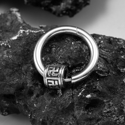 Orecchini a Cerchio in Acciaio al Titanio Minimalisti Con Motivo Manji Vintage Perla Scorrevole Stile Punk Gioielli Unisex