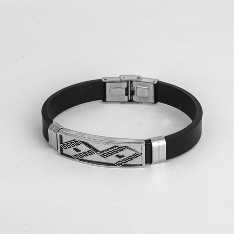 Herren Edelstahl Silikon Armband Mäander Muster Poliert Geometrisch Gliederkette Maskuliner Schmuck Geschenk Für Ihn