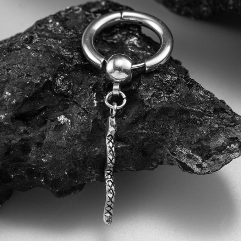 Pendiente de Aro con Colgante de Serpiente de Acero Inoxidable Unisex Estilo Punk Gótico Color Plata Joyería Animal