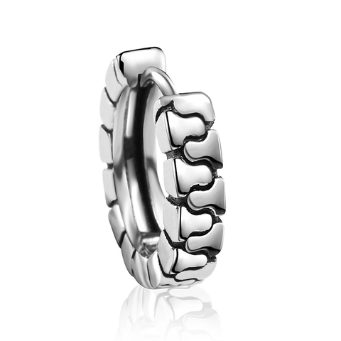 Orecchino a Cerchio in Acciaio al Titanio Industriale Vintage per Uomo Donna Texture Puzzle Geometrica Argento Antico Gioielli Punk