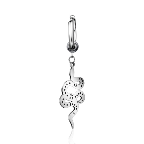 Retro Punk Titanium Steel Snake Pendant Hoop Earring For Men Women Hip Hop Gothic Jewelry Industrial Style Silver Earring