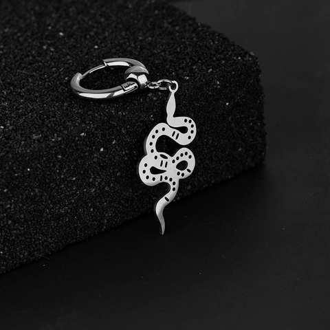 Retro Punk Titanium Steel Snake Pendant Hoop Earring For Men Women Hip Hop Gothic Jewelry Industrial Style Silver Earring