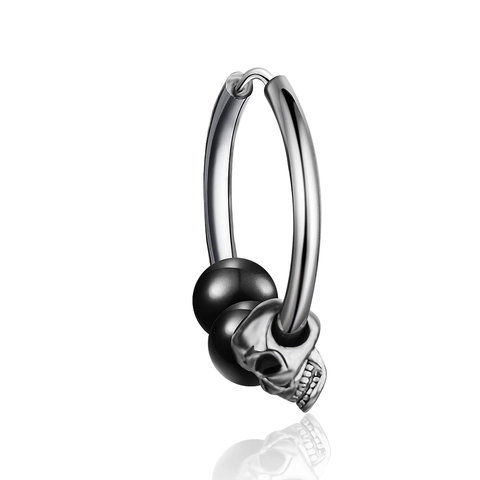 Punk Gothic Titanium Steel Skull Hoop Earrings For Women Men Hip Hop Black Bead Skeleton Pendant Earrings Retro Jewelry