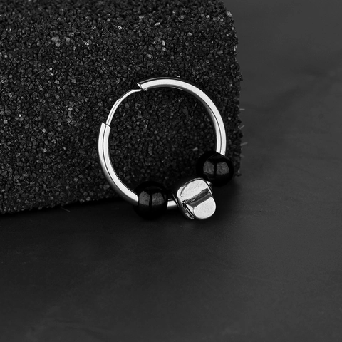 Punk Gothic Titanium Steel Skull Hoop Earrings For Women Men Hip Hop Black Bead Skeleton Pendant Earrings Retro Jewelry