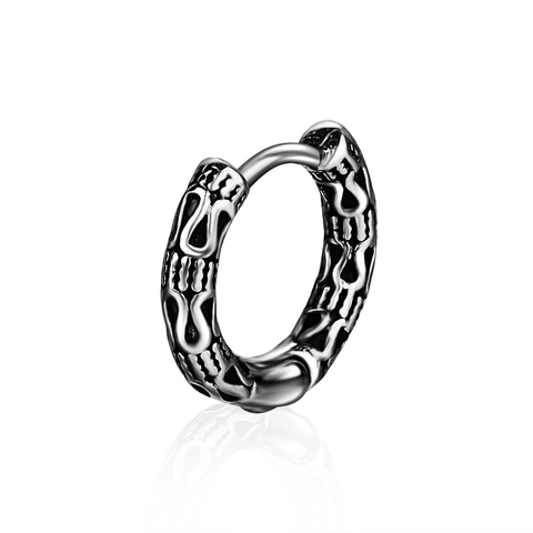 Vintage Punk Titanstahl Huggie Hoop Ohrring Für Herren Damen Gothik Tribal Graviertes Muster Silber Einzelohrring Schmuck