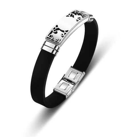 Bracciale da Uomo Individuale in Acciaio Inossidabile e Silicone con Motivo Geometrico Cavo Lucido Trendy Sportivo Gioielli