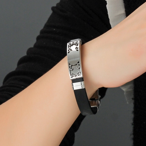 Bracciale da Uomo Individuale in Acciaio Inossidabile e Silicone con Motivo Geometrico Cavo Lucido Trendy Sportivo Gioielli
