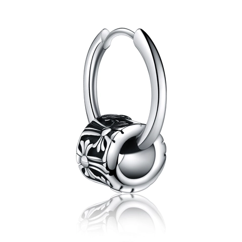 Vintage Gothic Cross Titanium Steel Hoop Earrings For Men Women Retro Punk Industrial Style Silver Jewelry Individual Earring