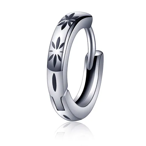 Orecchini a Bottone in Acciaio al Titanio Minimalisti Coreani Unisex Incisione Vintage Rosa Fiore Stella Lucido Argento Gioielli