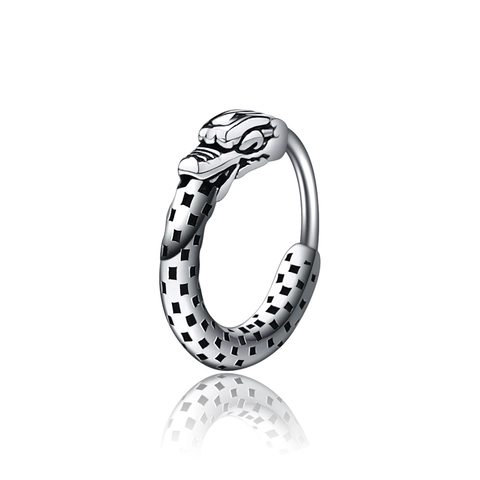 Vintage Titaniumstaal Drakenkop Huggie Oorringen Voor Mannen Vrouwen Gothic Punk Geruit Patroon Metalen Sieraad