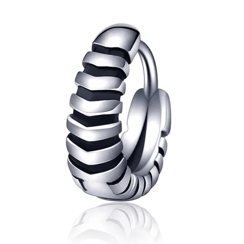 Retro Punk Gothic Ridged Hoop Earrings For Men Women Titanium Steel Industrial Style Distressed Silver Metal Jewelry