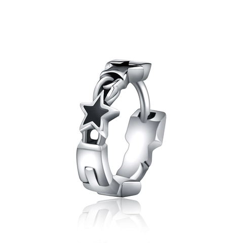 Retro Titanium Staal Ster Hoop Oorbellen Punk Gothic Zwarte Ster Huggie Oorbellen Voor Mannen Vrouwen Gepolijste Sieraden