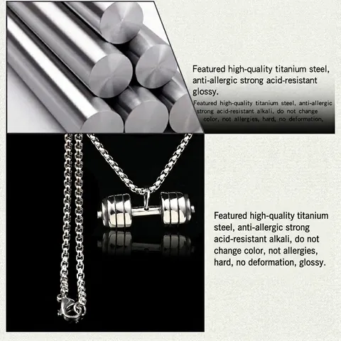 Men Hip Hop Streetwear Dumbbell Pendant Necklace Vintage Titanium Steel Barbell Chain For Fitness Gym Workout Jewelry
