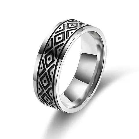 Anello a Fascia in Acciaio al Titanio Vintage con Motivo a Foglia di Vite per Uomo Donna Personalizzato Argento Antico Geometrico