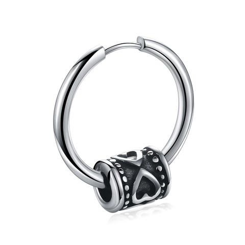 Unisex Titanium Steel Hoop Earrings With Sliding Heart Bead Retro Punk Style Polished Stainless Steel Earring For Men Women Jewelry