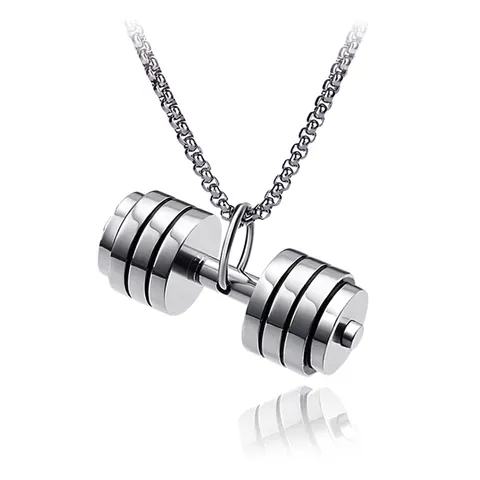 Men Hip Hop Streetwear Dumbbell Pendant Necklace Vintage Titanium Steel Barbell Chain For Fitness Gym Workout Jewelry