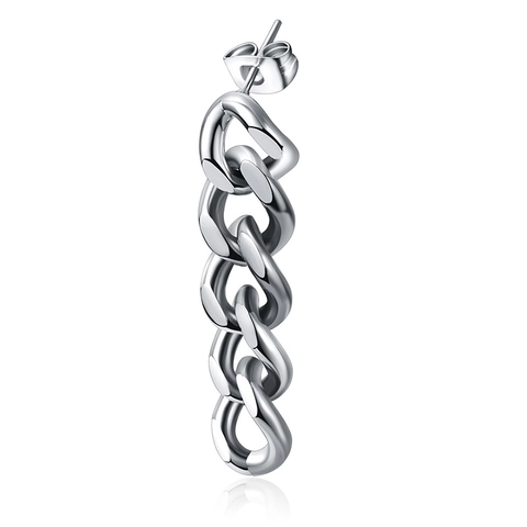 Minimalist Titanium Steel Cuban Link Chain Drop Earrings For Women Punk Industrial Style Polished Metallic Earrings