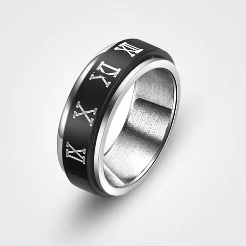 Men Retro Titanium Steel Ring With Roman Numerals Vintage Industrial Style Antique Silver Polished Finger Ring For Unisex Jewelry