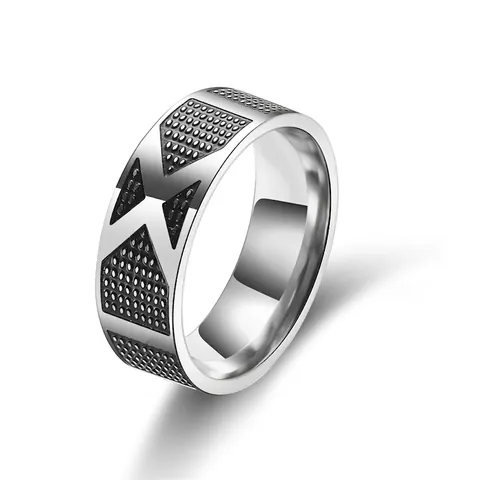 Vintage Titanium Steel Ring For Men Antique Silver Geometric Pattern Polished Band Industrial Style Daily Finger Jewelry