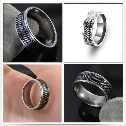 Vintage Men's Titanium Steel Ring Retro Punk Tribal Flame Leaf Pattern Antique Silver Polished Stainless Steel Band Ring Jewelry