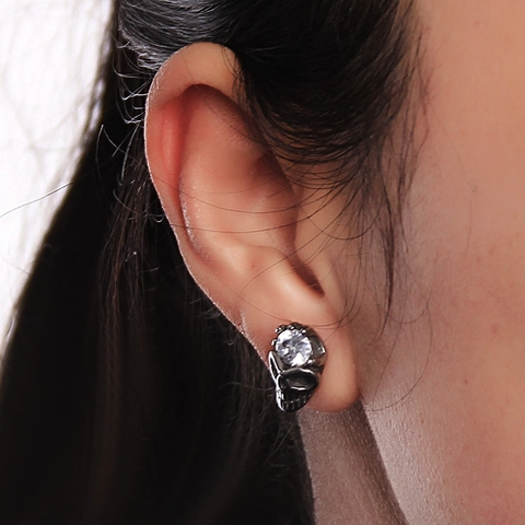 Gothic Punk Schedel Kroon Oorknopjes Voor Heren Dames Roestvrij Staal Titanium Strass Ingelegd Hip Hop Sieraden Cadeau