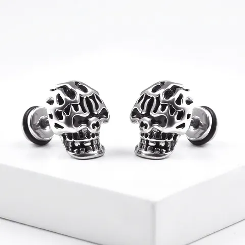 Pendientes de Botón de Calavera Punk de Acero de Titanio para Hombres Mujeres Joyería de Piercing Gótico Rock Calavera Acero