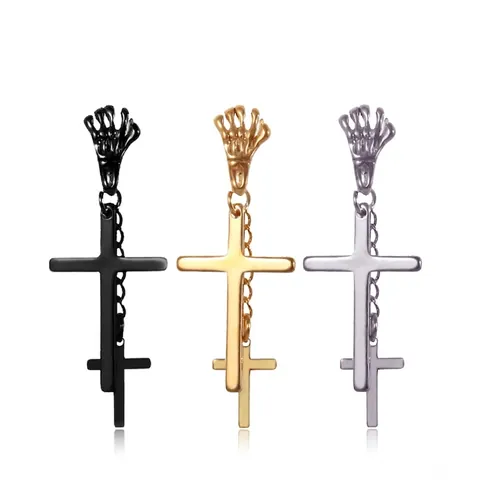 Orecchini Pendenti Gothic Punk con Mano di Scheletro e Croce per Uomo Donna Acciaio al Titanio Galvanizzato Gioielli Streetwear