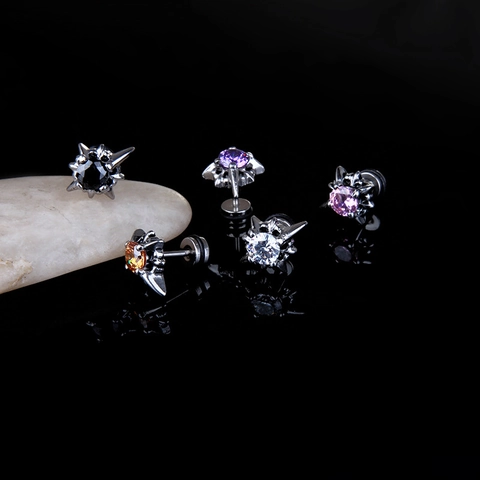Titanium Steel Zirconia Star Stud Earrings Hip Hop Punk Gothic Rock Cross Starburst Inlaid Zirconia Ear Piercing Jewelry For Men Women
