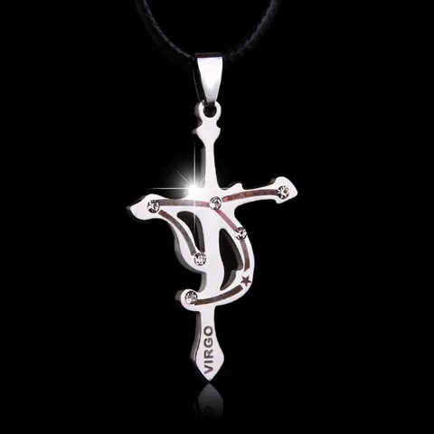 Collana con Ciondolo a Croce Segno Zodiacale Vergine in Acciaio al Titanio Vintage per Uomo Donna Intarsiata con Strass Gioielli Religiosi